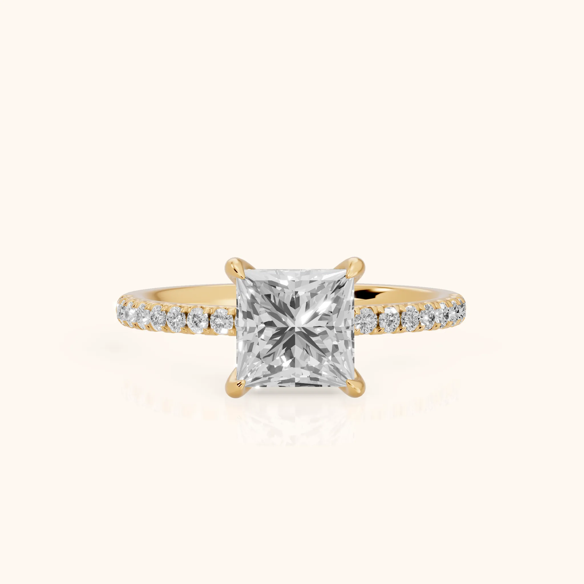 Ione Solitaire Pavé Princess Diamond Engagement Ring in Yellow Gold — view 1