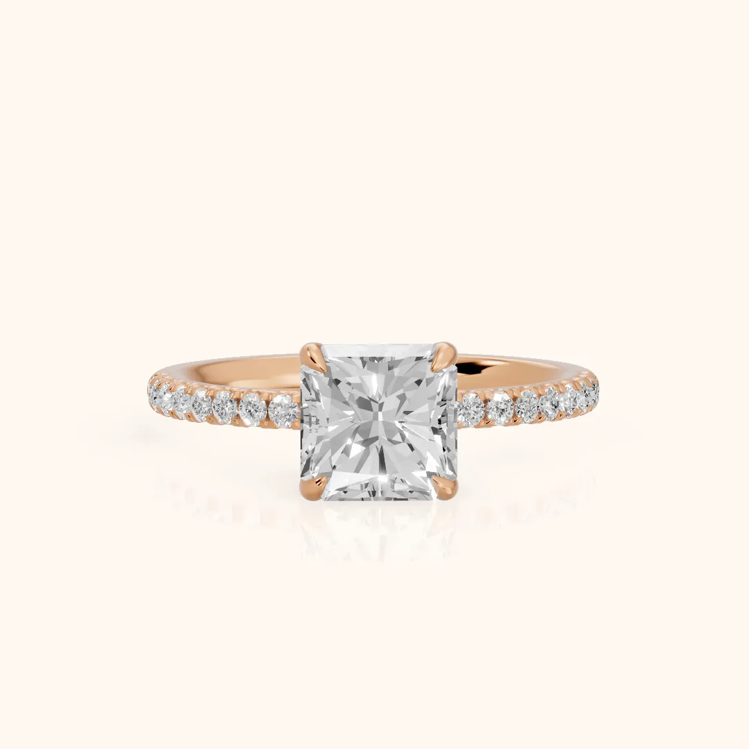 Ione Solitaire Pavé Radiant Diamond Engagement Ring in Rose Gold — view 2