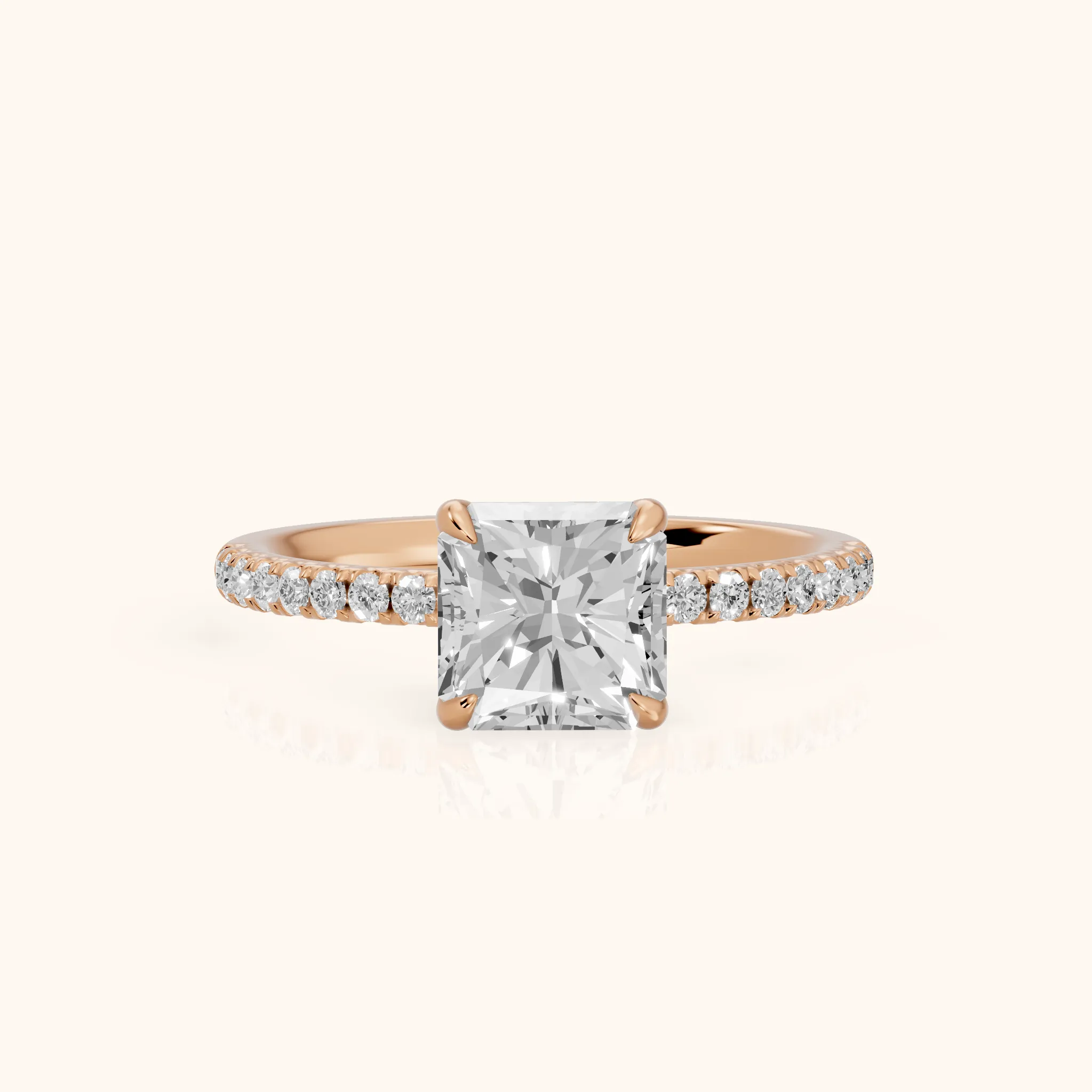 Ione Solitaire Pavé Radiant Diamond Engagement Ring in Rose Gold — view 1