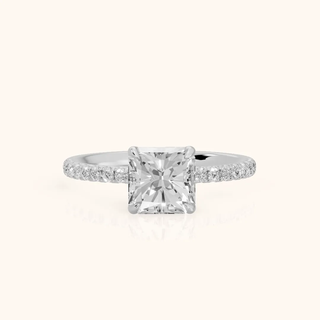 Ione Solitaire Pavé Radiant Diamond Engagement Ring in Silver — view 2