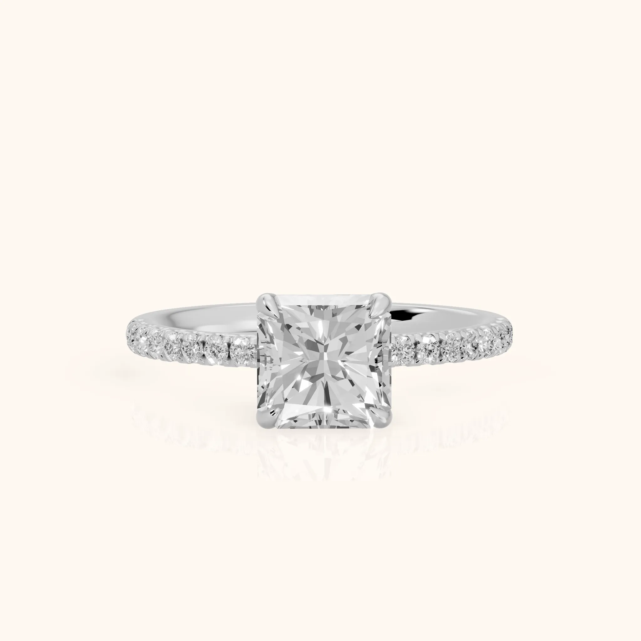 Ione Solitaire Pavé Radiant Diamond Engagement Ring in Silver — view 1