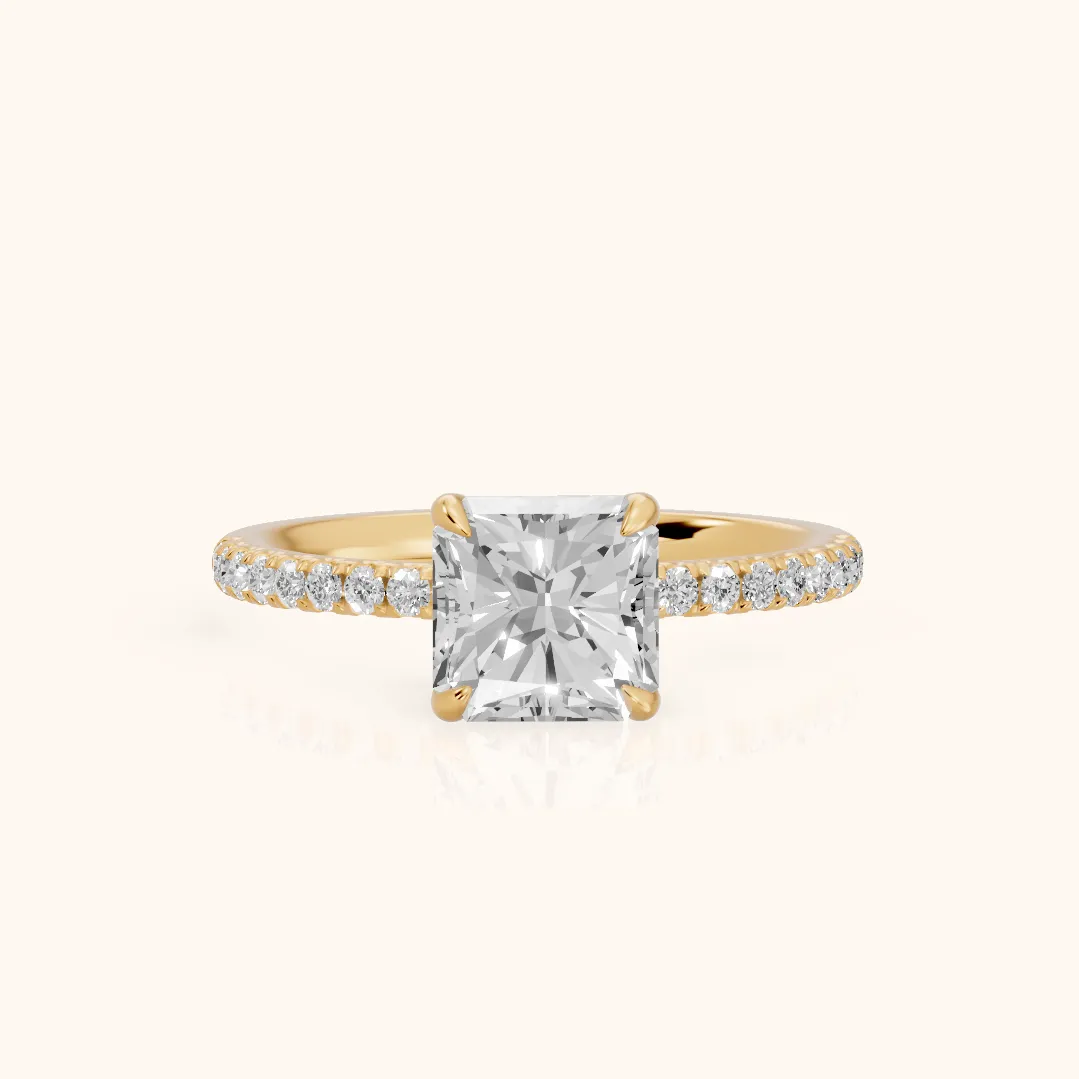 Ione Solitaire Pavé Radiant Diamond Engagement Ring in Yellow Gold — view 2