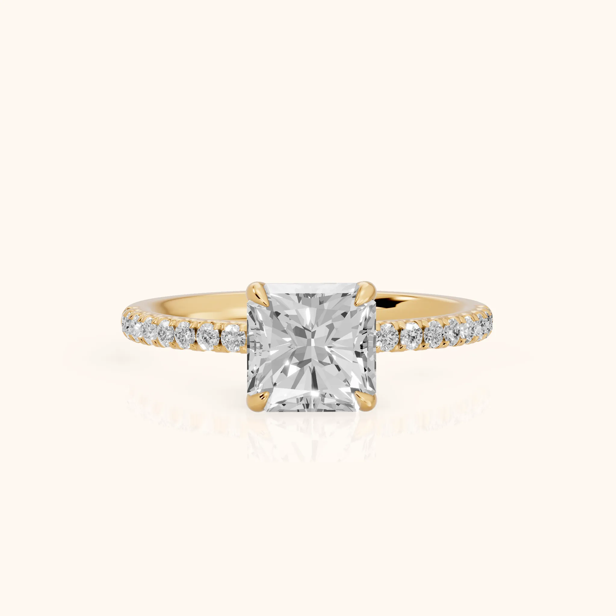 Ione Solitaire Pavé Radiant Diamond Engagement Ring in Yellow Gold — view 1
