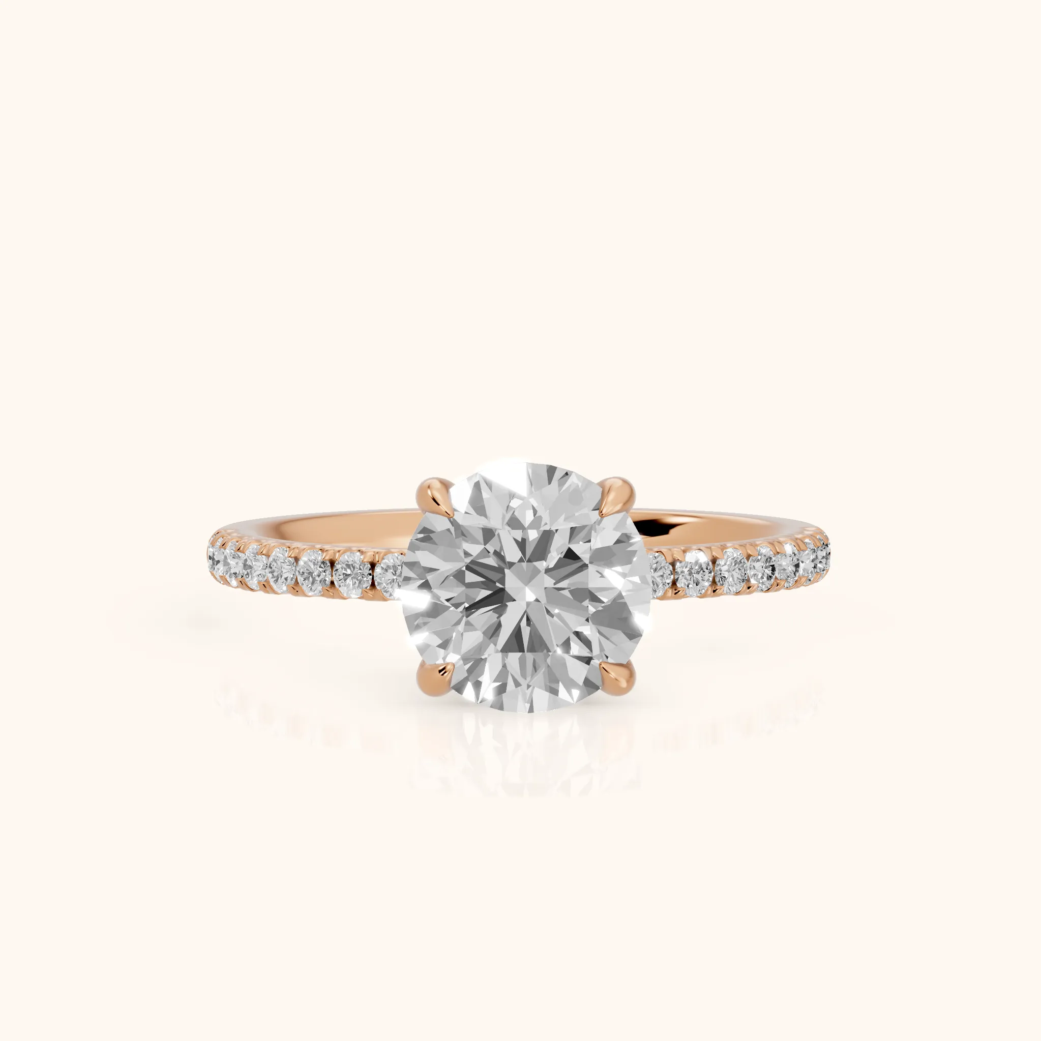Ione Solitaire Pavé Round Diamond Engagement Ring in Rose Gold — view 1