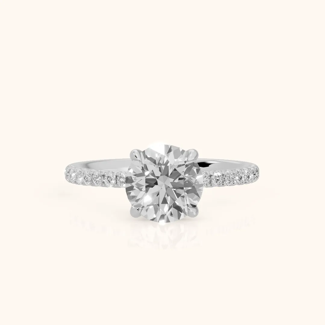 Ione Solitaire Pavé Round Diamond Engagement Ring in Platinum — view 2