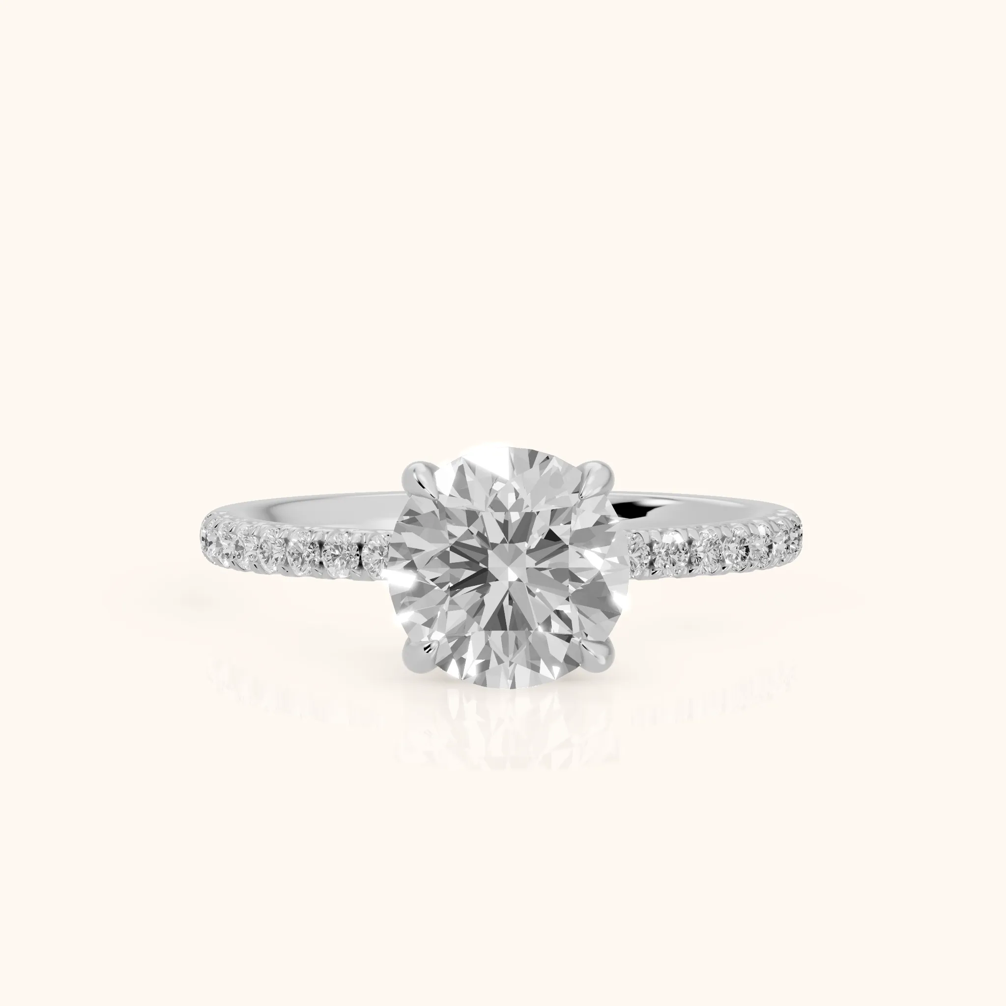 Ione Solitaire Pavé Round Diamond Engagement Ring in Platinum — view 1