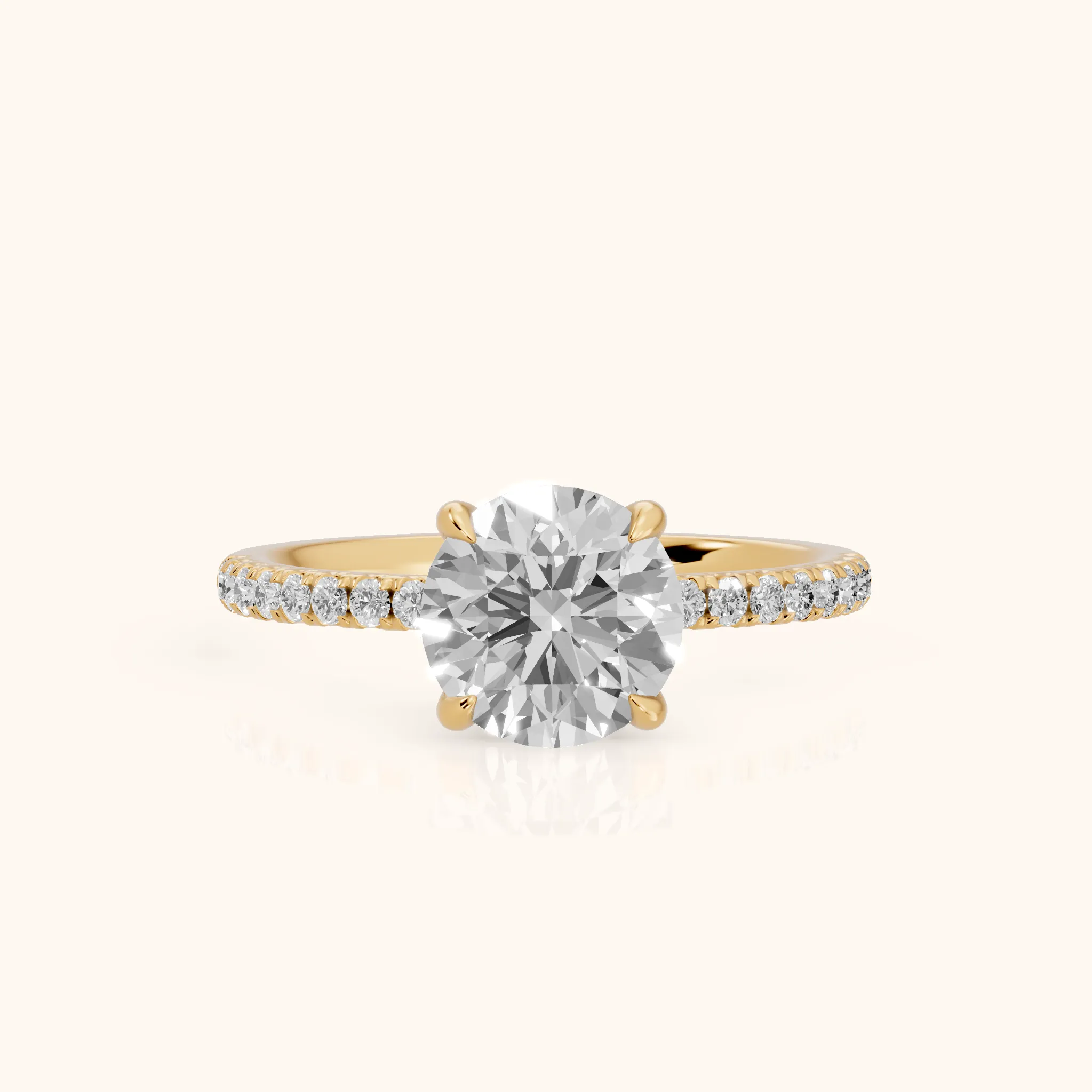 Ione Solitaire Pavé Round Diamond Engagement Ring in Yellow Gold — view 1