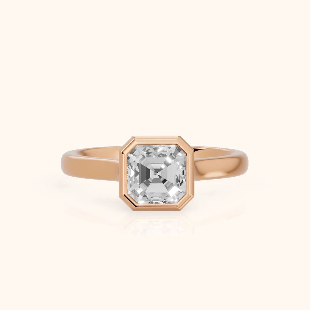 Jolie Bezel Solitaire Asscher Diamond Engagement Ring in Rose Gold — view 2