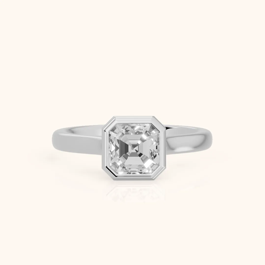 Jolie Bezel Solitaire Asscher Diamond Engagement Ring in Silver — view 2