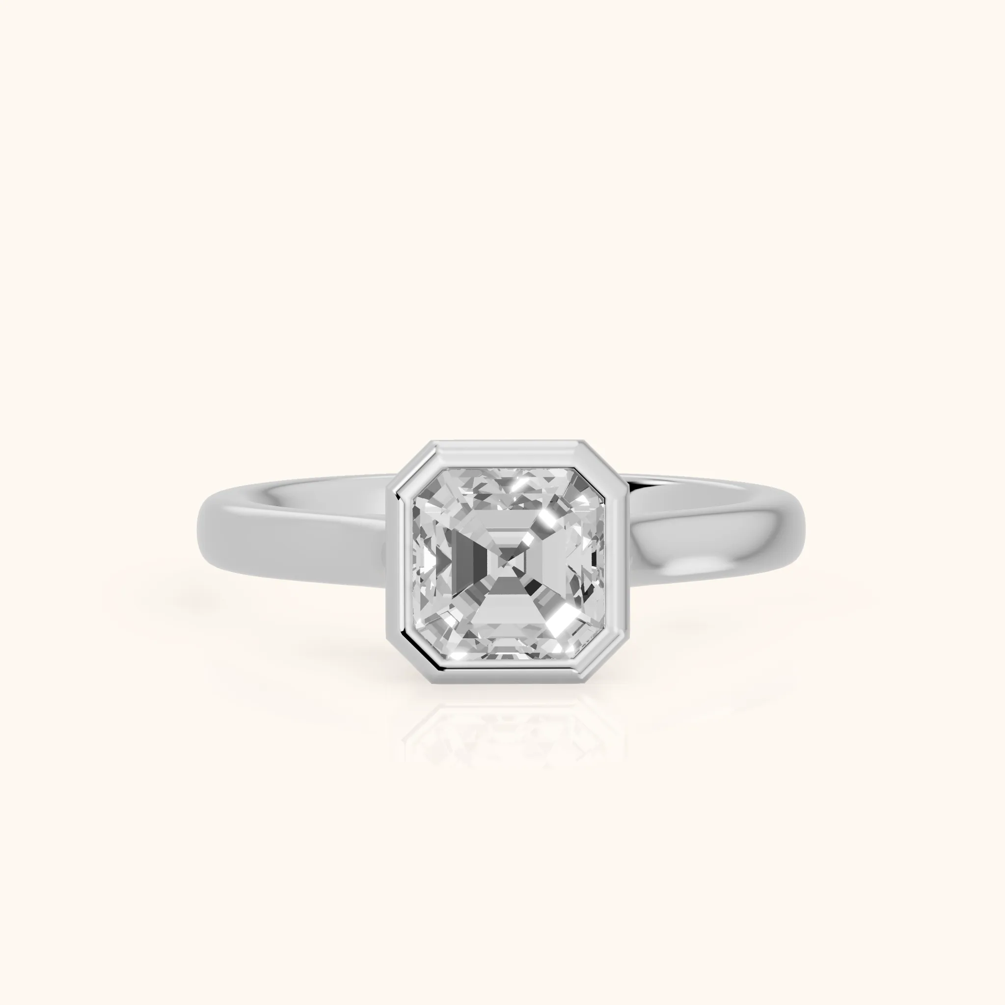 Jolie Bezel Solitaire Asscher Diamond Engagement Ring in Silver — view 1