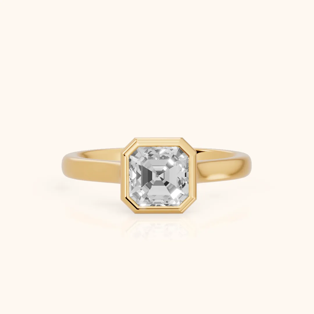 Jolie Bezel Solitaire Asscher Diamond Engagement Ring in Yellow Gold — view 2