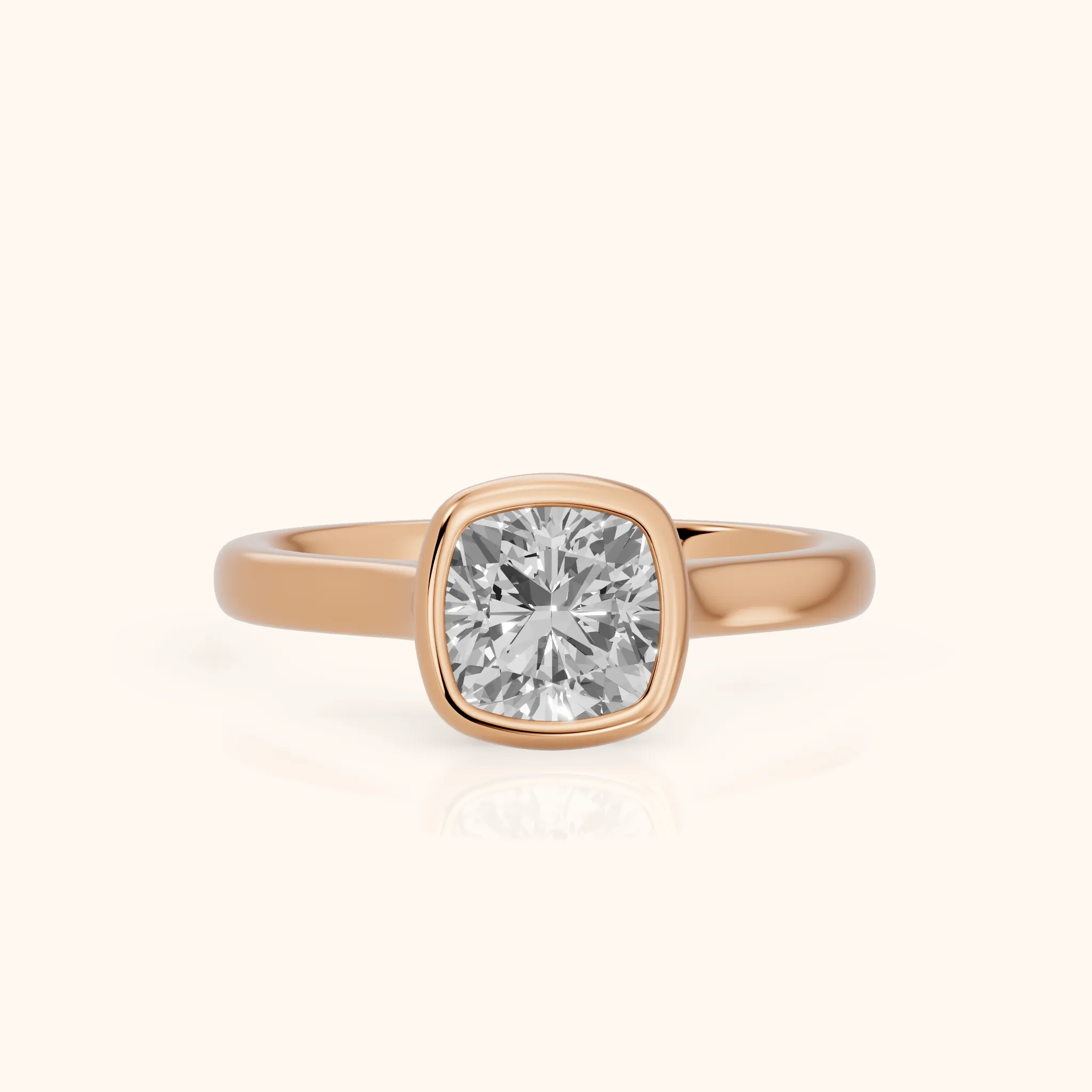 Jolie Bezel Solitaire Cushion Diamond Engagement Ring in Rose Gold — view 1