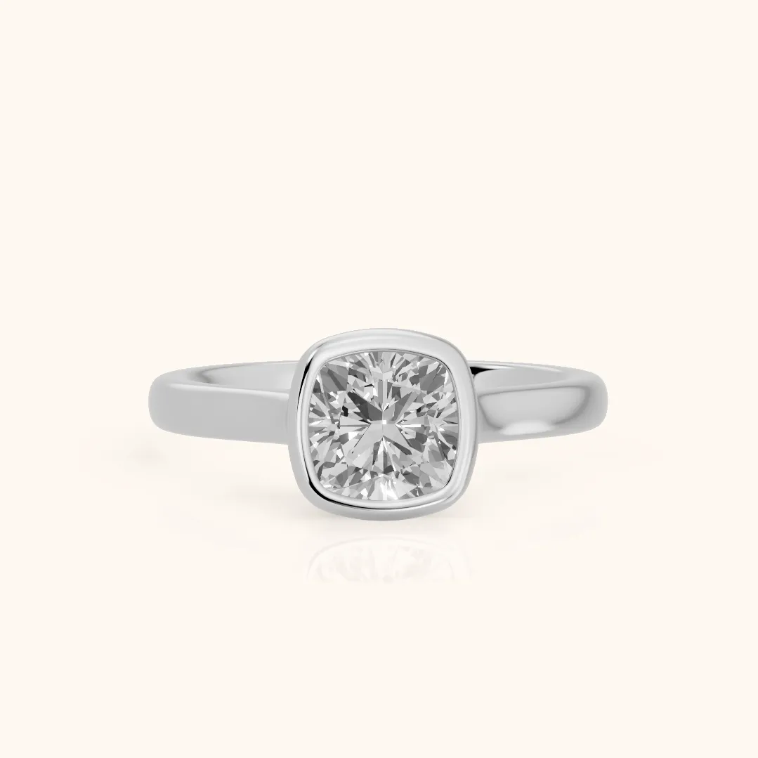 Jolie Bezel Solitaire Cushion Diamond Engagement Ring in Silver — view 2