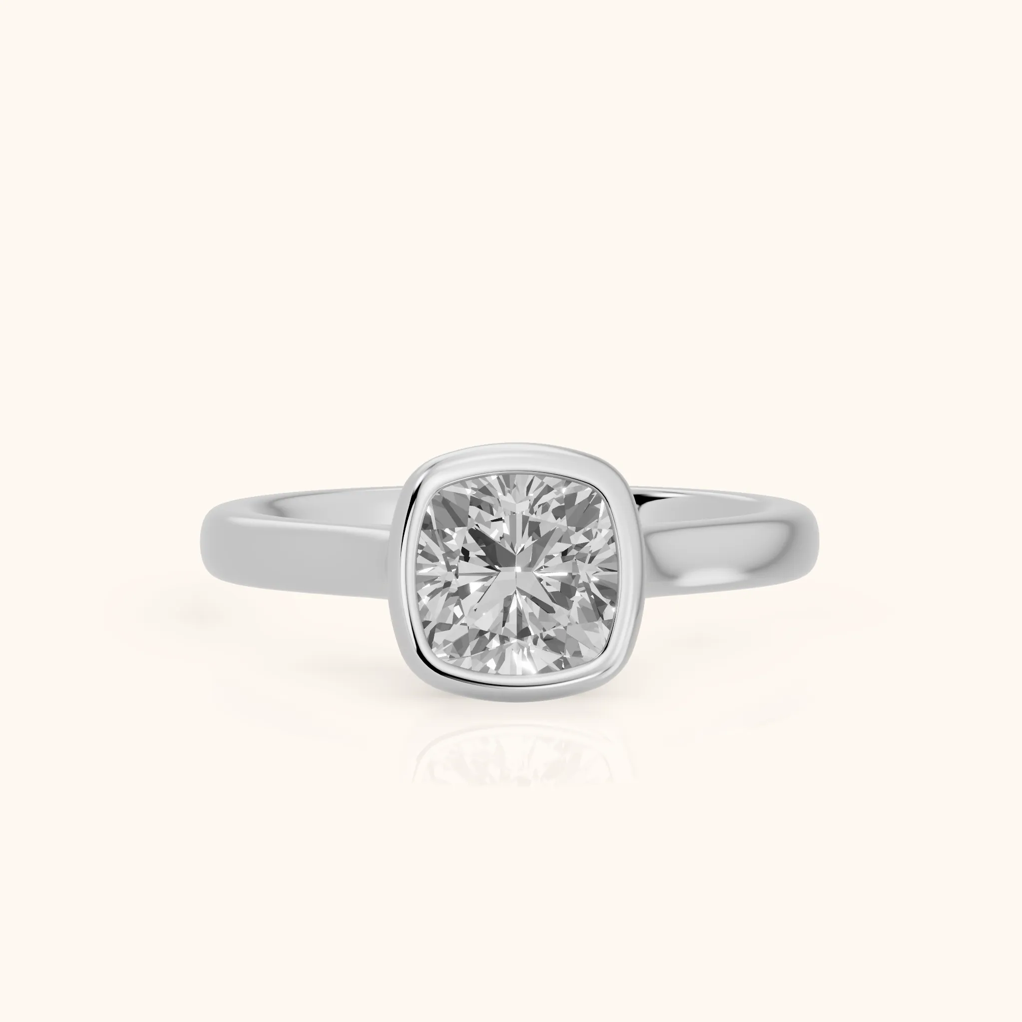 Jolie Bezel Solitaire Cushion Diamond Engagement Ring in Silver — view 1