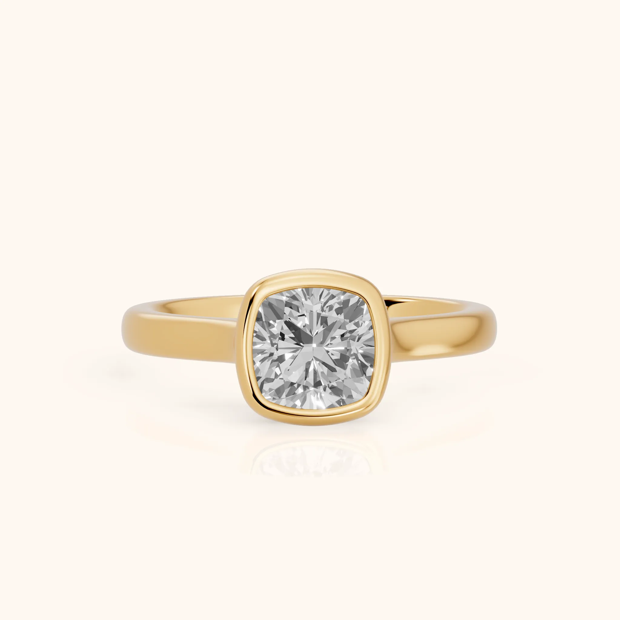 Jolie Bezel Solitaire Cushion Diamond Engagement Ring in Yellow Gold — view 1