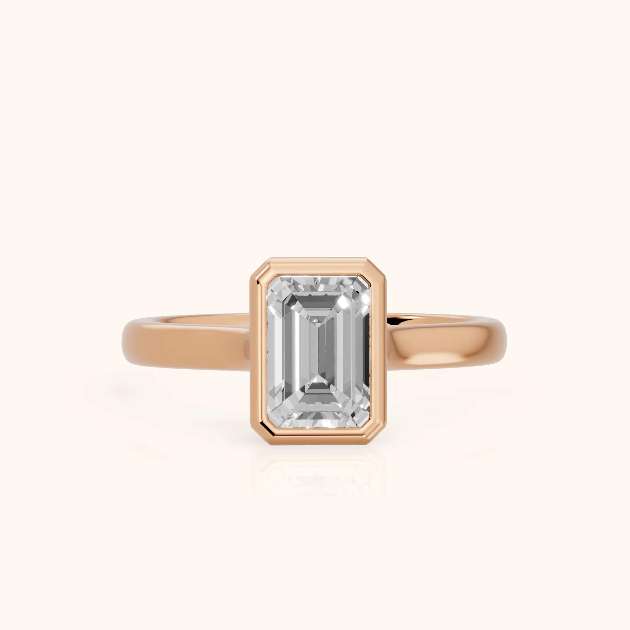 Jolie Bezel Solitaire Emerald Diamond Engagement Ring in Rose Gold — view 1
