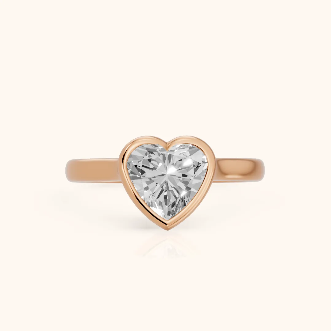 Jolie Bezel Solitaire Heart Diamond Engagement Ring in Rose Gold — view 2