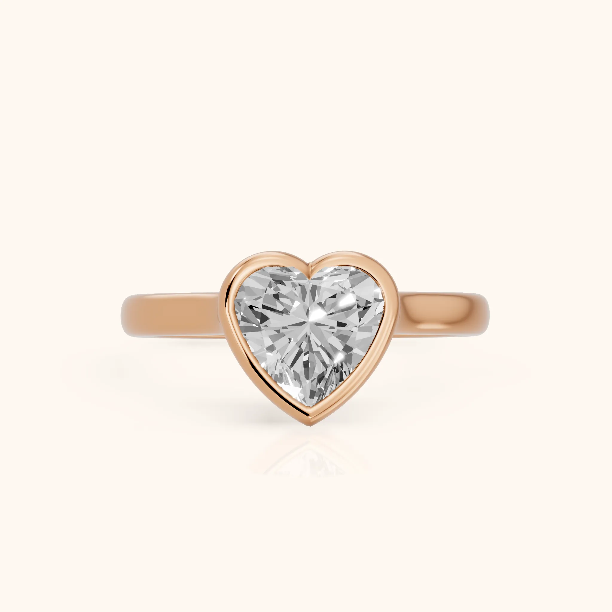 Jolie Bezel Solitaire Heart Diamond Engagement Ring in Rose Gold — view 1