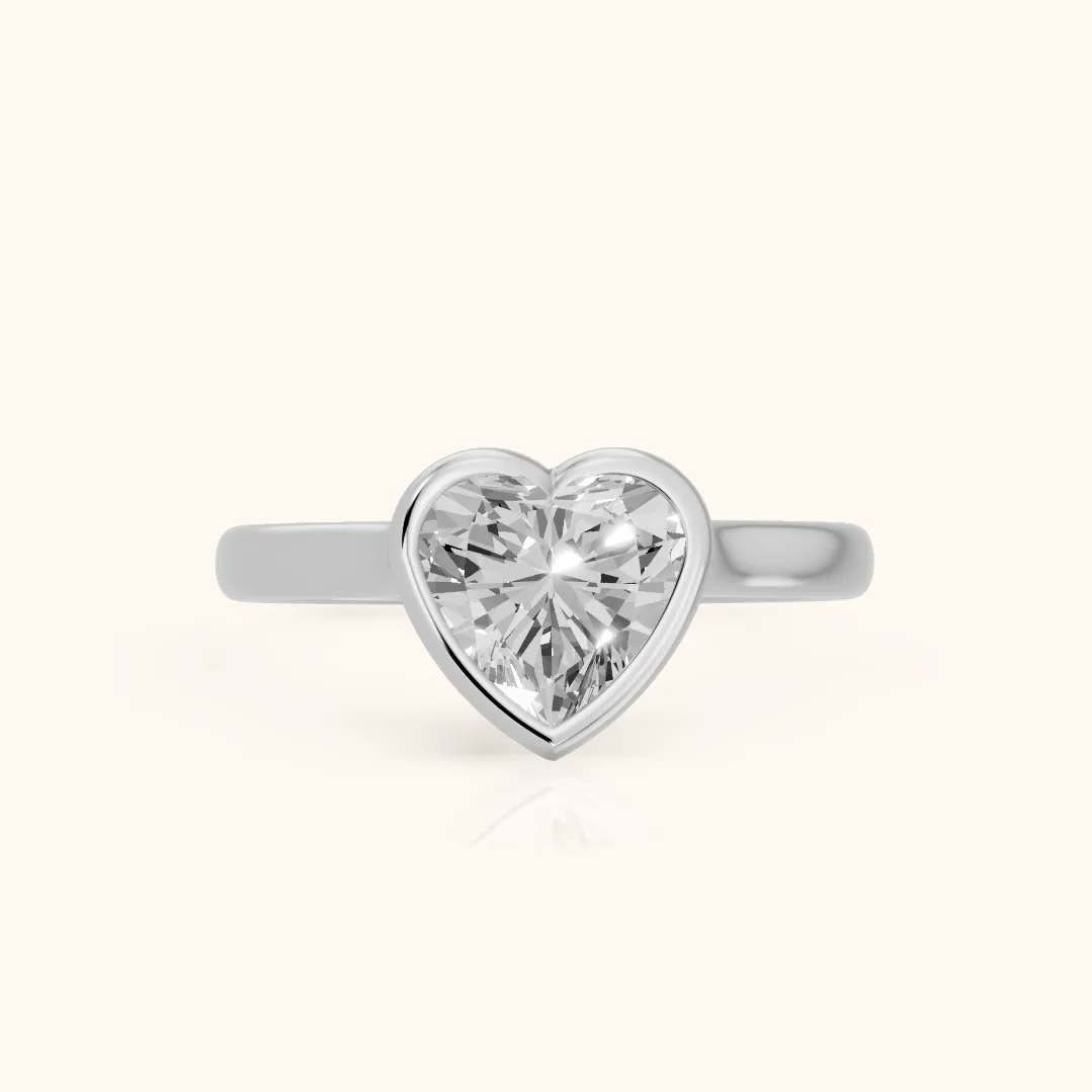 Jolie Bezel Solitaire Heart Diamond Engagement Ring in Silver — view 2