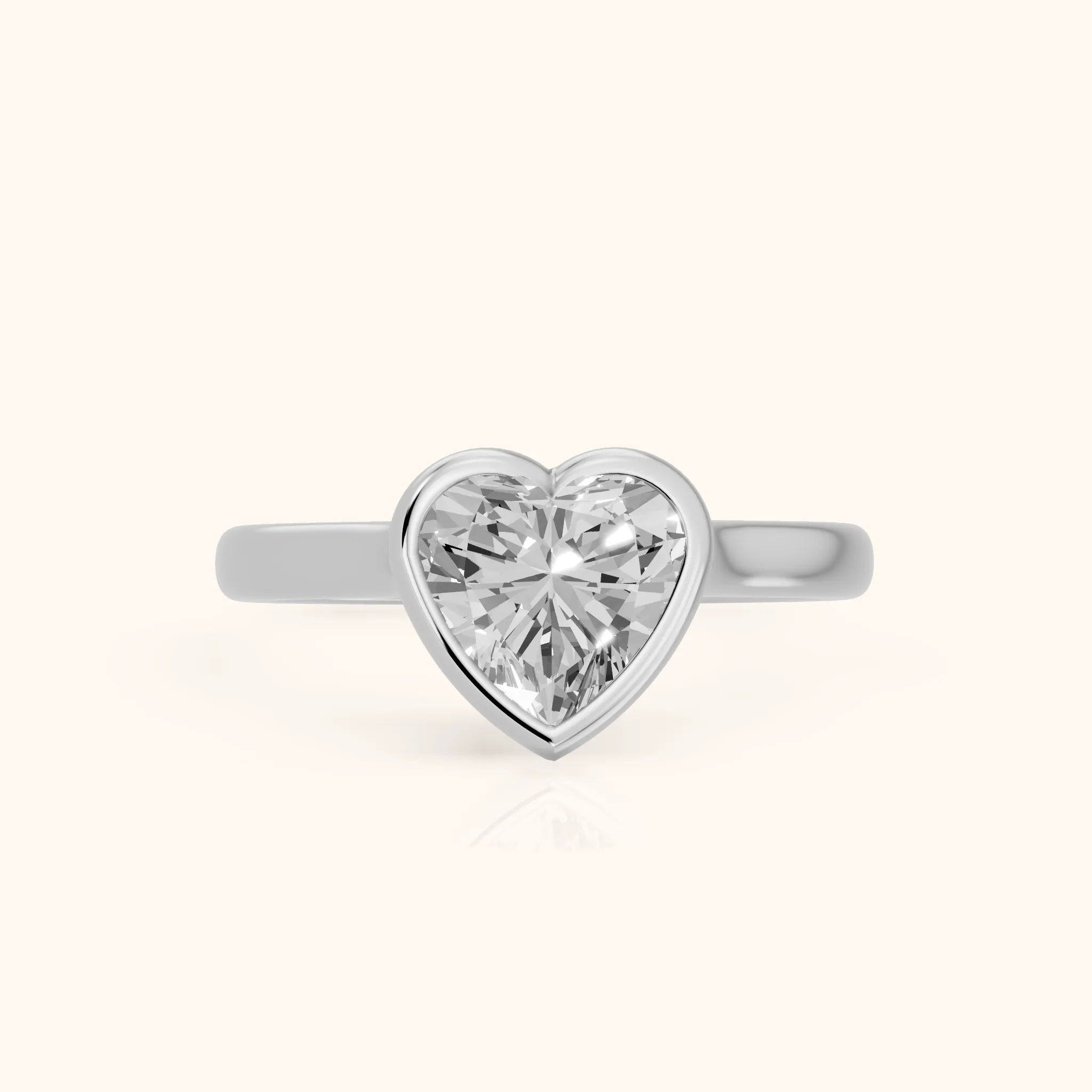 Jolie Bezel Solitaire Heart Diamond Engagement Ring in Silver — view 1