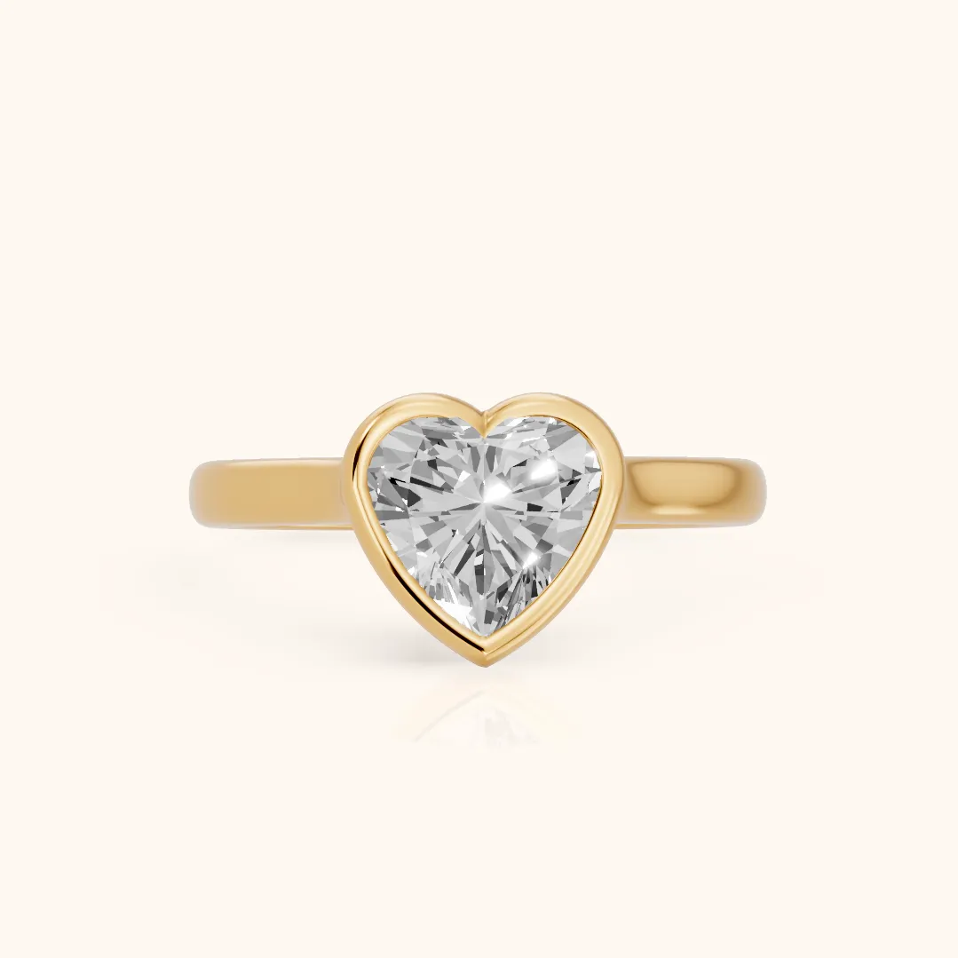 Jolie Bezel Solitaire Heart Diamond Engagement Ring in Yellow Gold — view 2