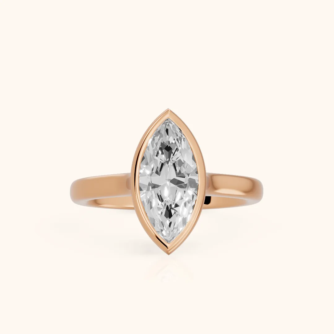 Jolie Bezel Solitaire Marquise Diamond Engagement Ring in Rose Gold — view 2