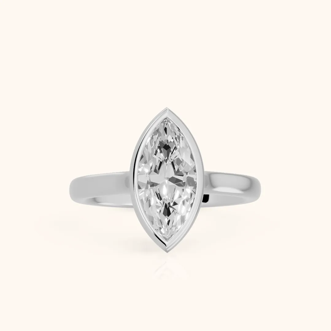 Jolie Bezel Solitaire Marquise Diamond Engagement Ring in Silver — view 2