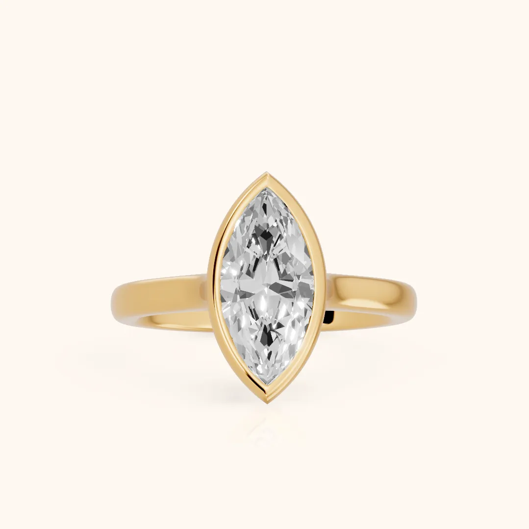 Jolie Bezel Solitaire Marquise Diamond Engagement Ring in Yellow Gold — view 2