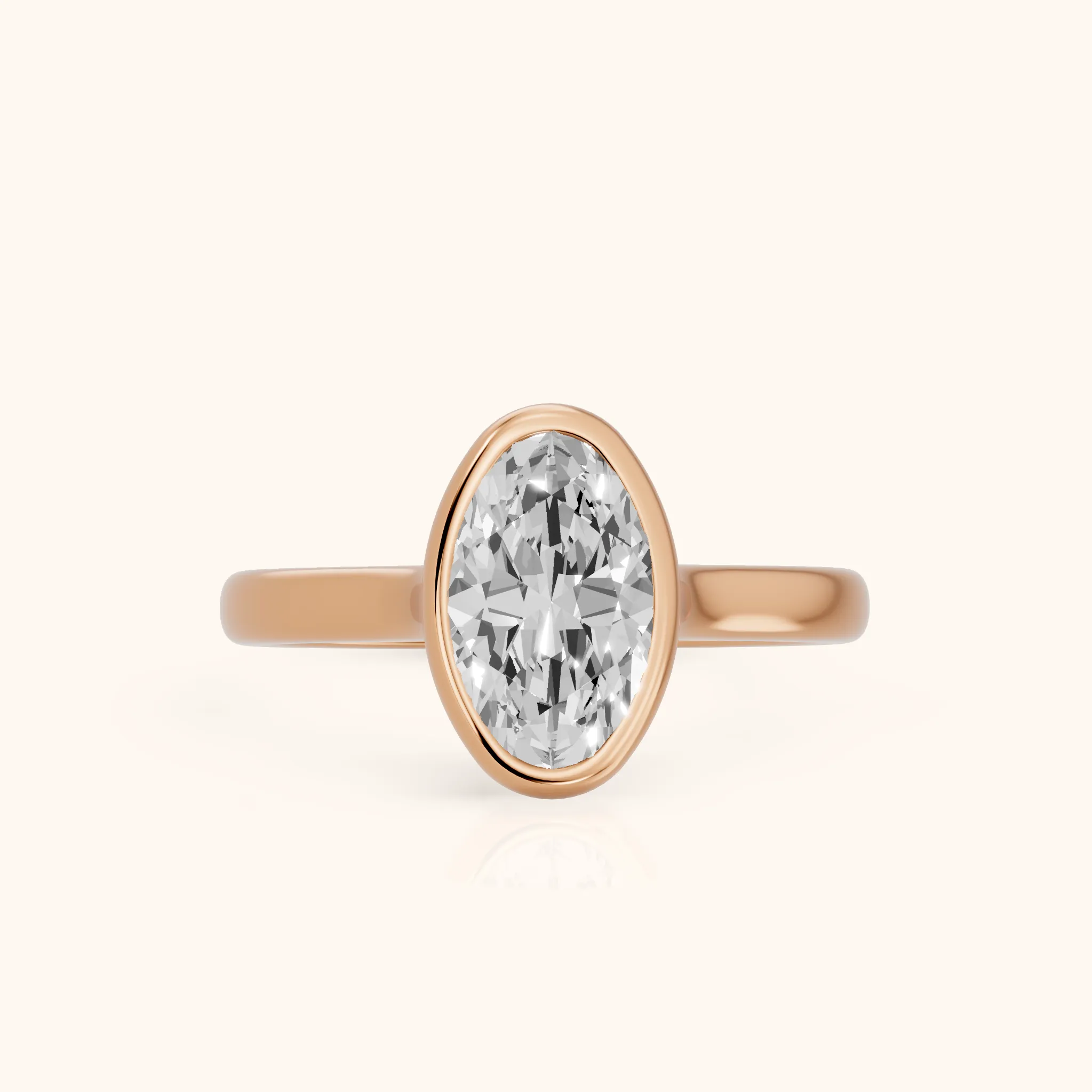 Jolie Bezel Solitaire Oval Diamond Engagement Ring in Rose Gold — view 1