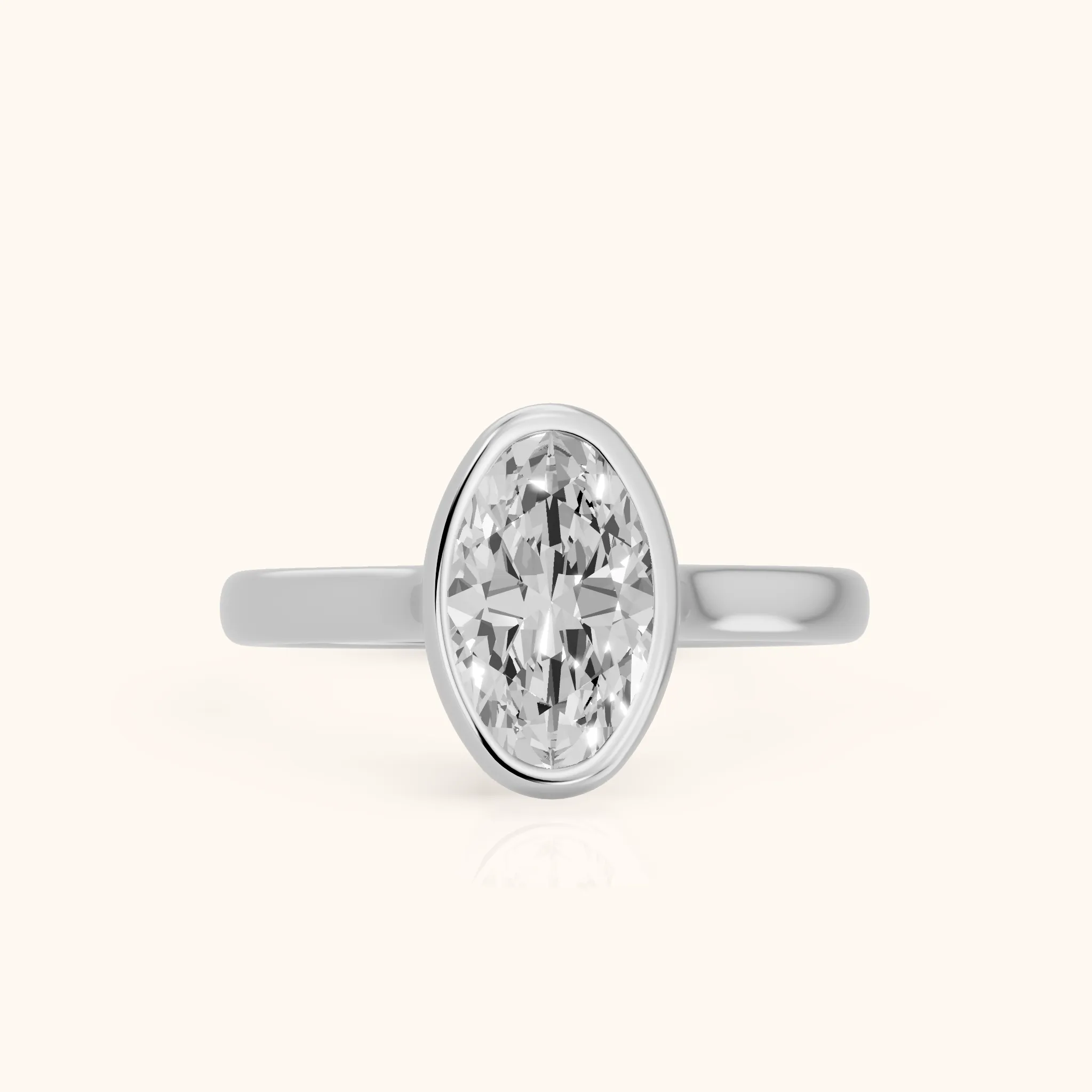 Jolie Bezel Solitaire Oval Diamond Engagement Ring in Platinum — view 1