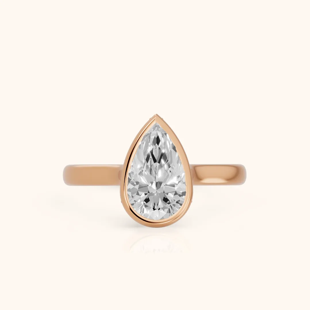 Jolie Bezel Solitaire Pear Diamond Engagement Ring in Rose Gold — view 2