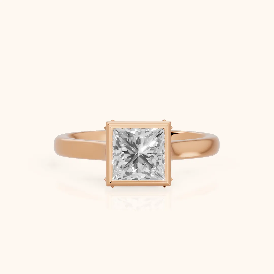 Jolie Bezel Solitaire Princess Diamond Engagement Ring in Rose Gold — view 2