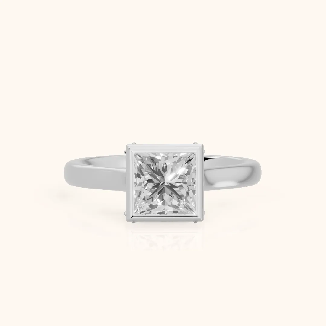 Jolie Bezel Solitaire Princess Diamond Engagement Ring in Platinum — view 2