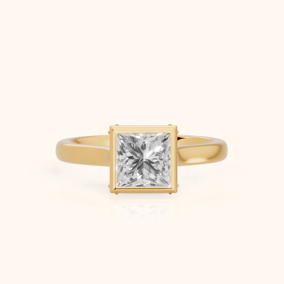 Jolie Bezel Solitaire Princess Diamond Engagement Ring in Yellow Gold — view 2