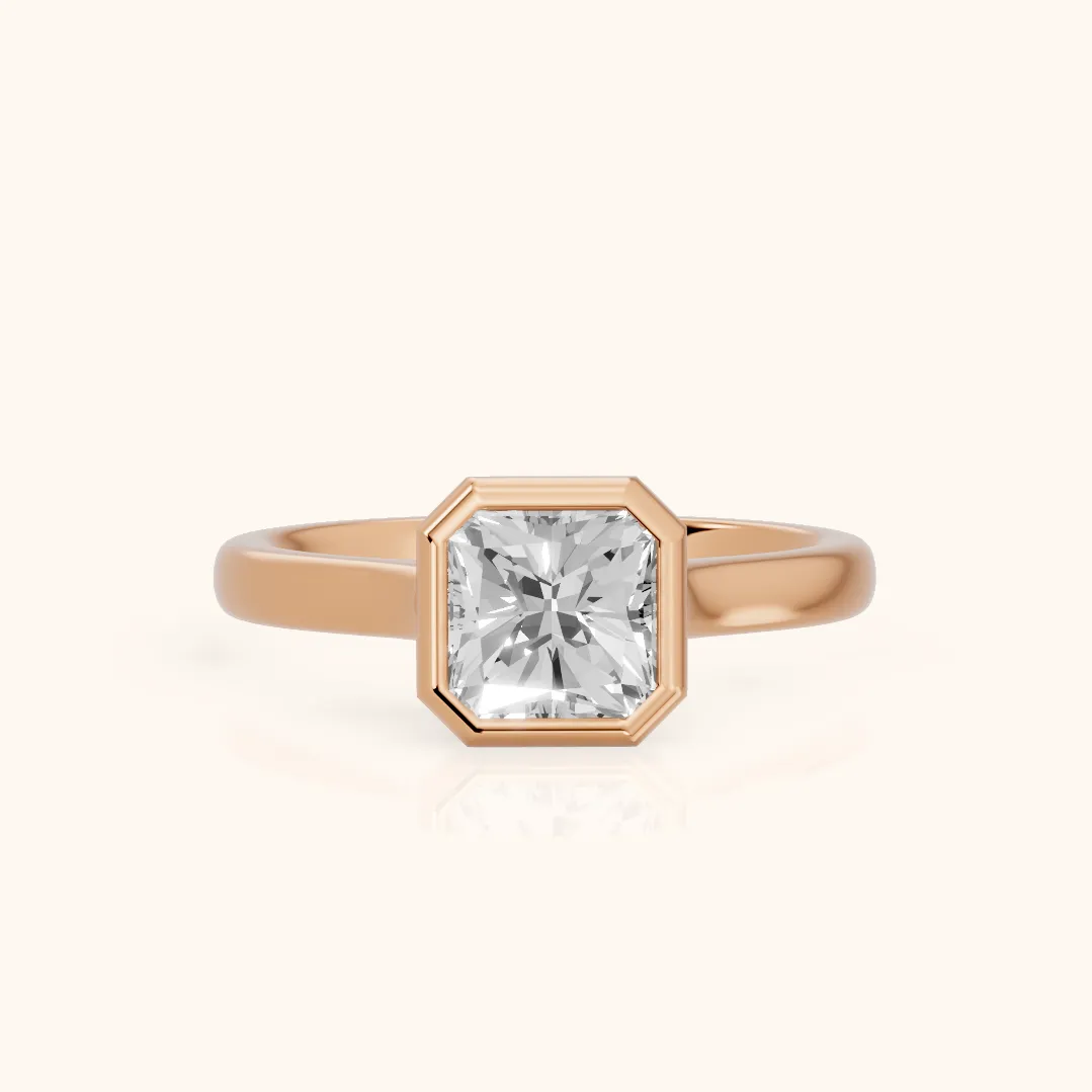 Jolie Bezel Solitaire Radiant Diamond Engagement Ring in Rose Gold — view 2