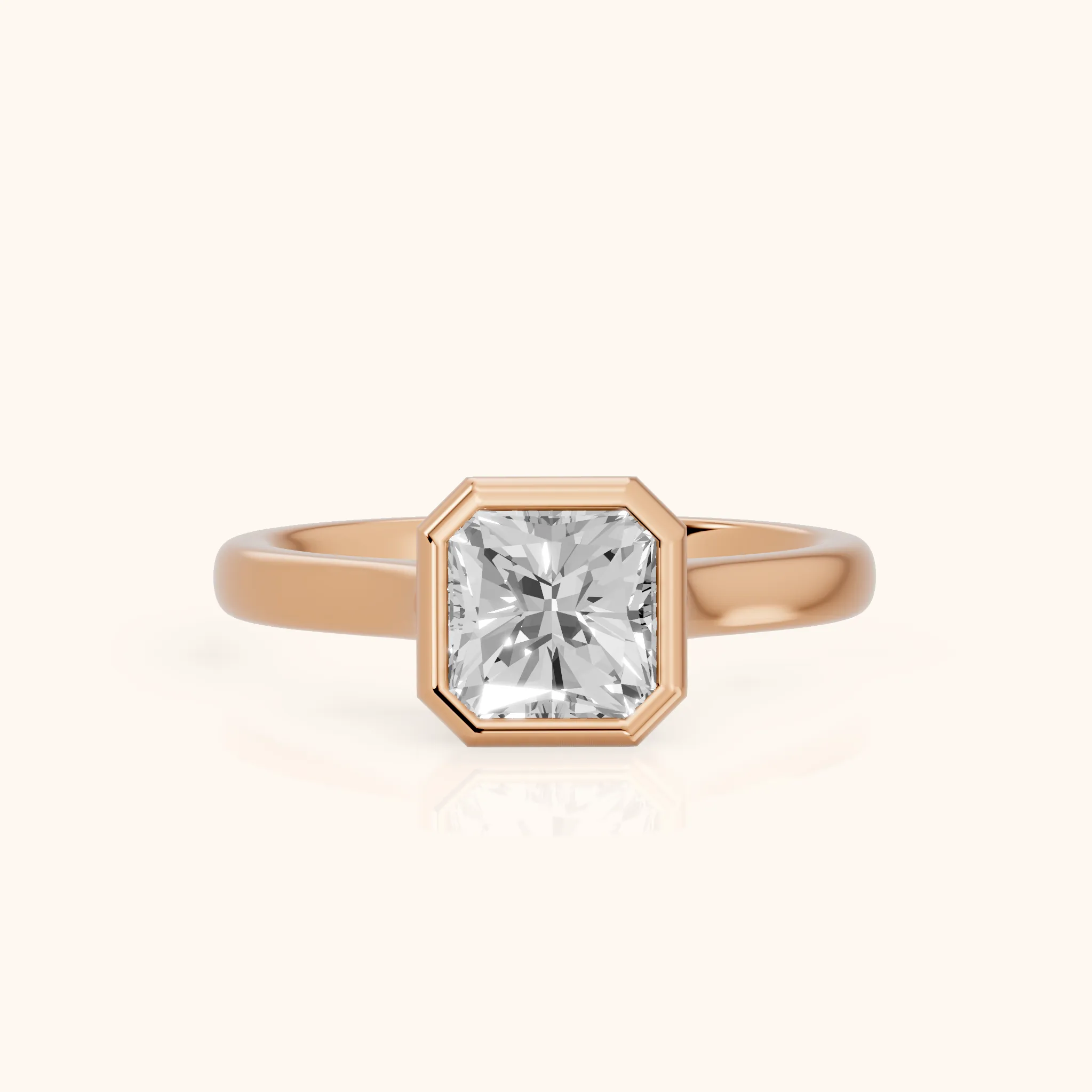 Jolie Bezel Solitaire Radiant Diamond Engagement Ring in Rose Gold — view 1