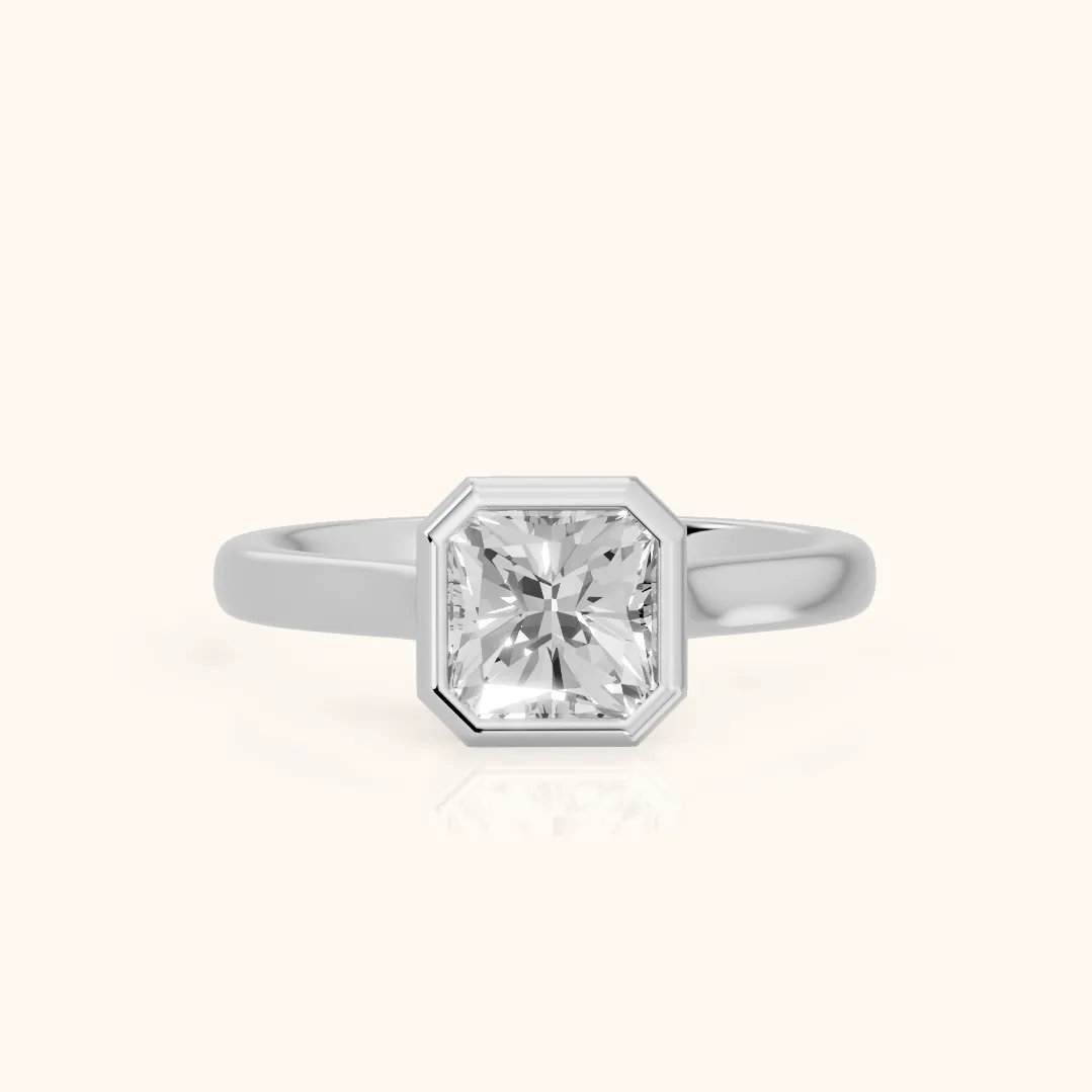 Jolie Bezel Solitaire Radiant Diamond Engagement Ring in Silver — view 2