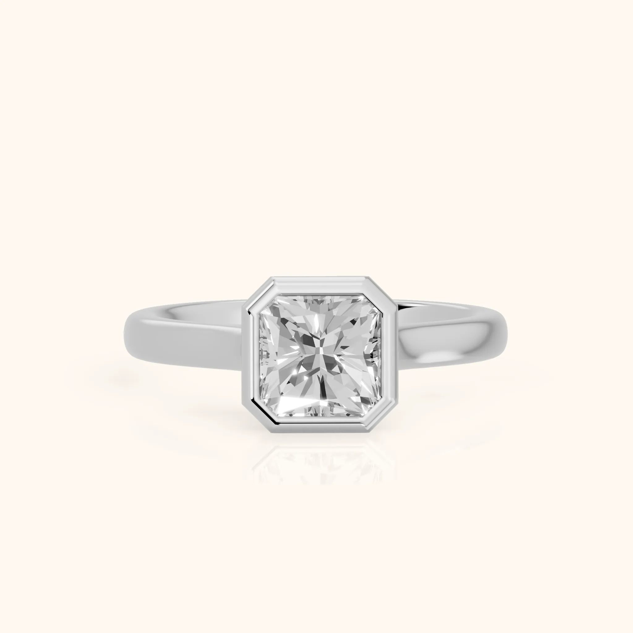 Jolie Bezel Solitaire Radiant Diamond Engagement Ring in Silver — view 1