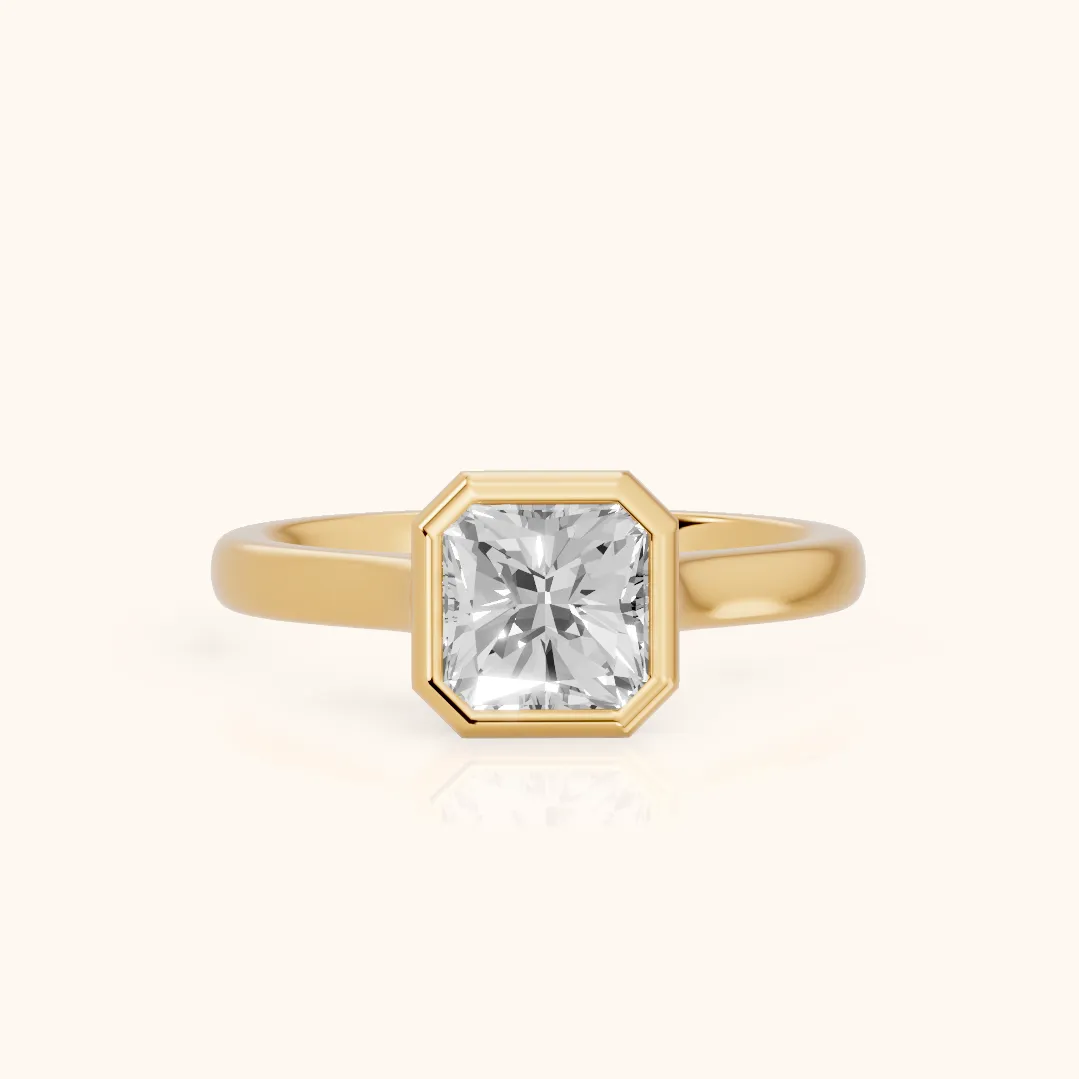 Jolie Bezel Solitaire Radiant Diamond Engagement Ring in Yellow Gold — view 2