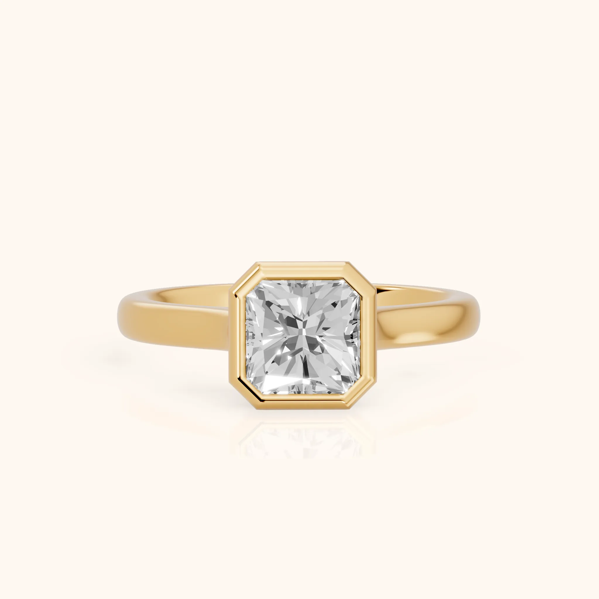 Jolie Bezel Solitaire Radiant Diamond Engagement Ring in Yellow Gold — view 1