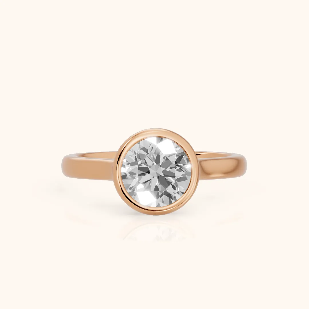 Jolie Bezel Solitaire Round Diamond Engagement Ring in Rose Gold — view 2