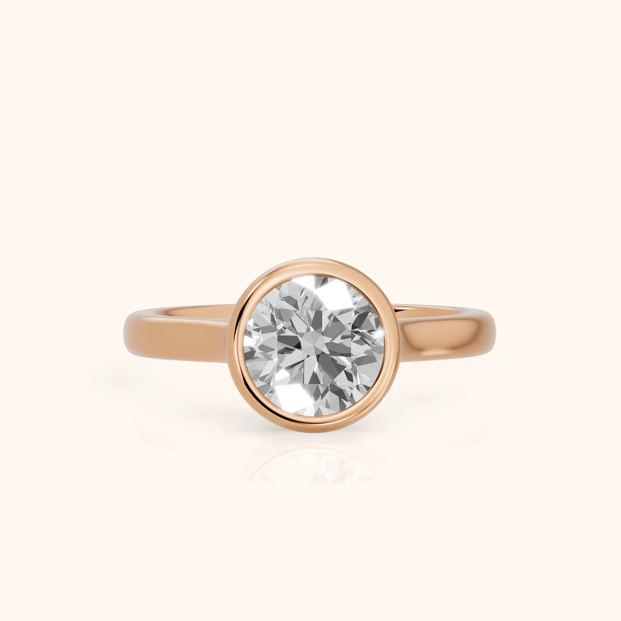 Jolie Bezel Solitaire Round Diamond Engagement Ring in Rose Gold — view 1
