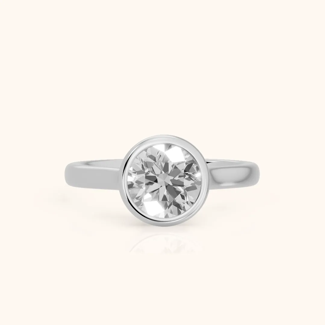 Jolie Bezel Solitaire Round Diamond Engagement Ring in Platinum — view 2