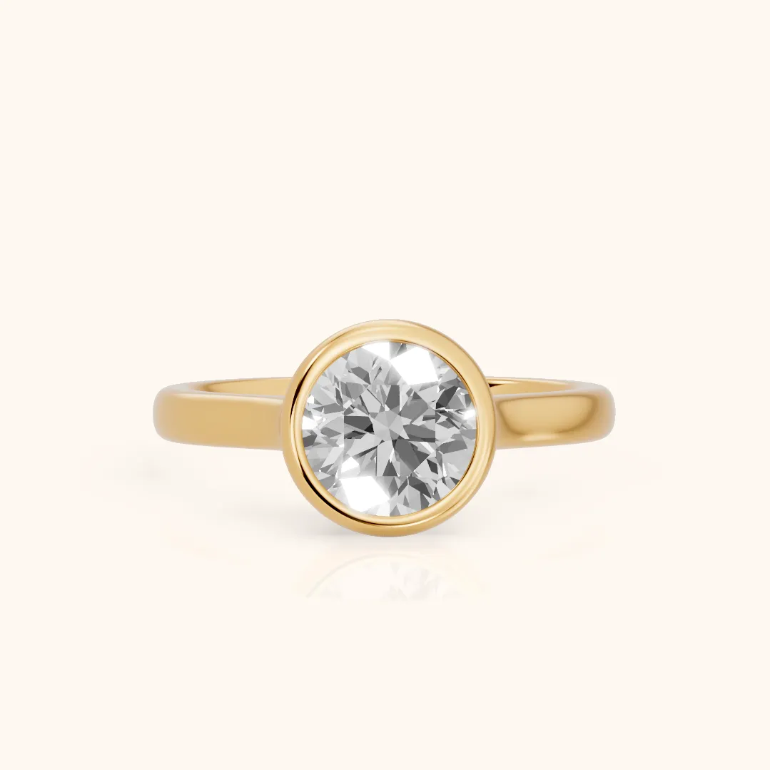 Jolie Bezel Solitaire Round Diamond Engagement Ring in Yellow Gold — view 2