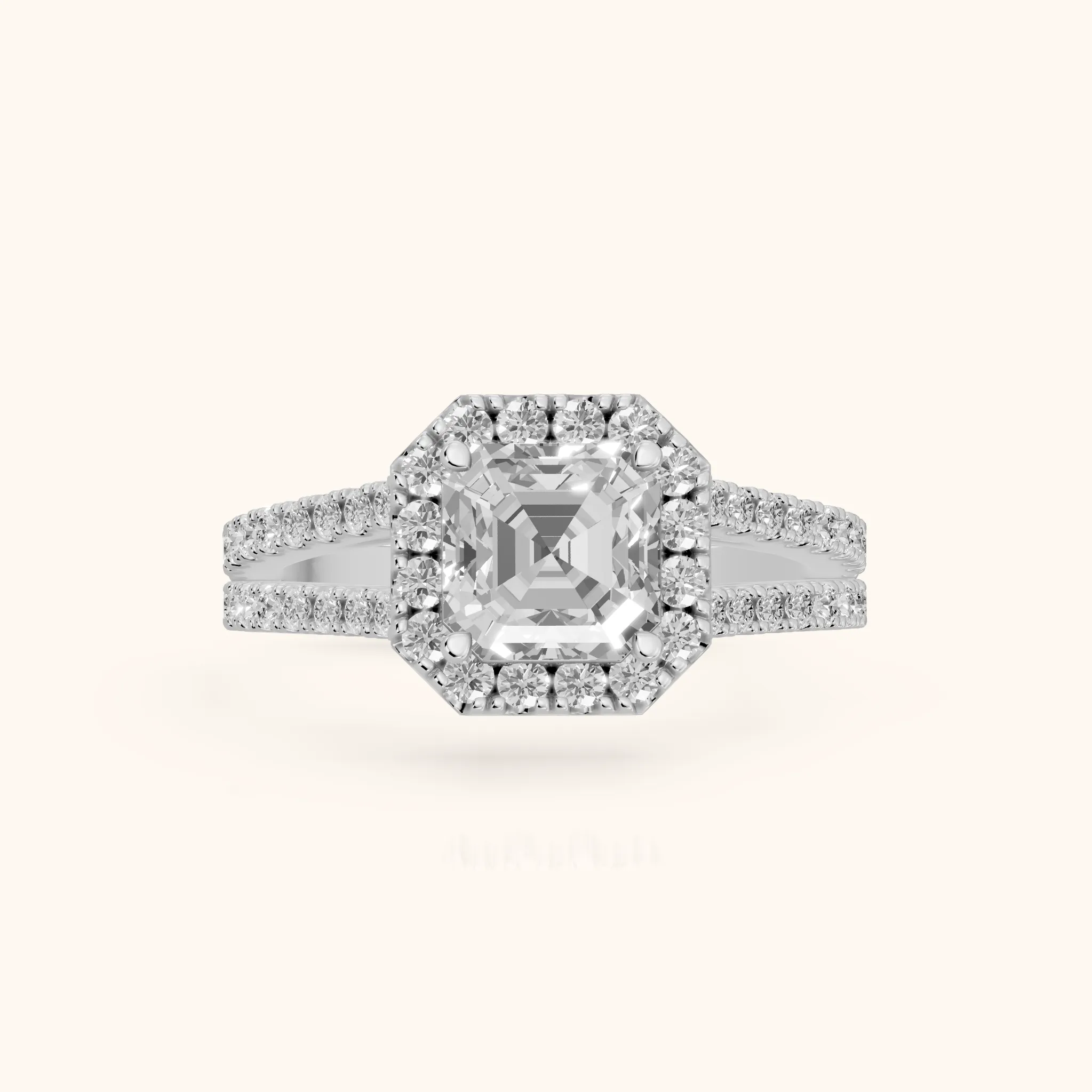 Kira Halo Split Shank Asscher Diamond Engagement Ring in Silver — view 1