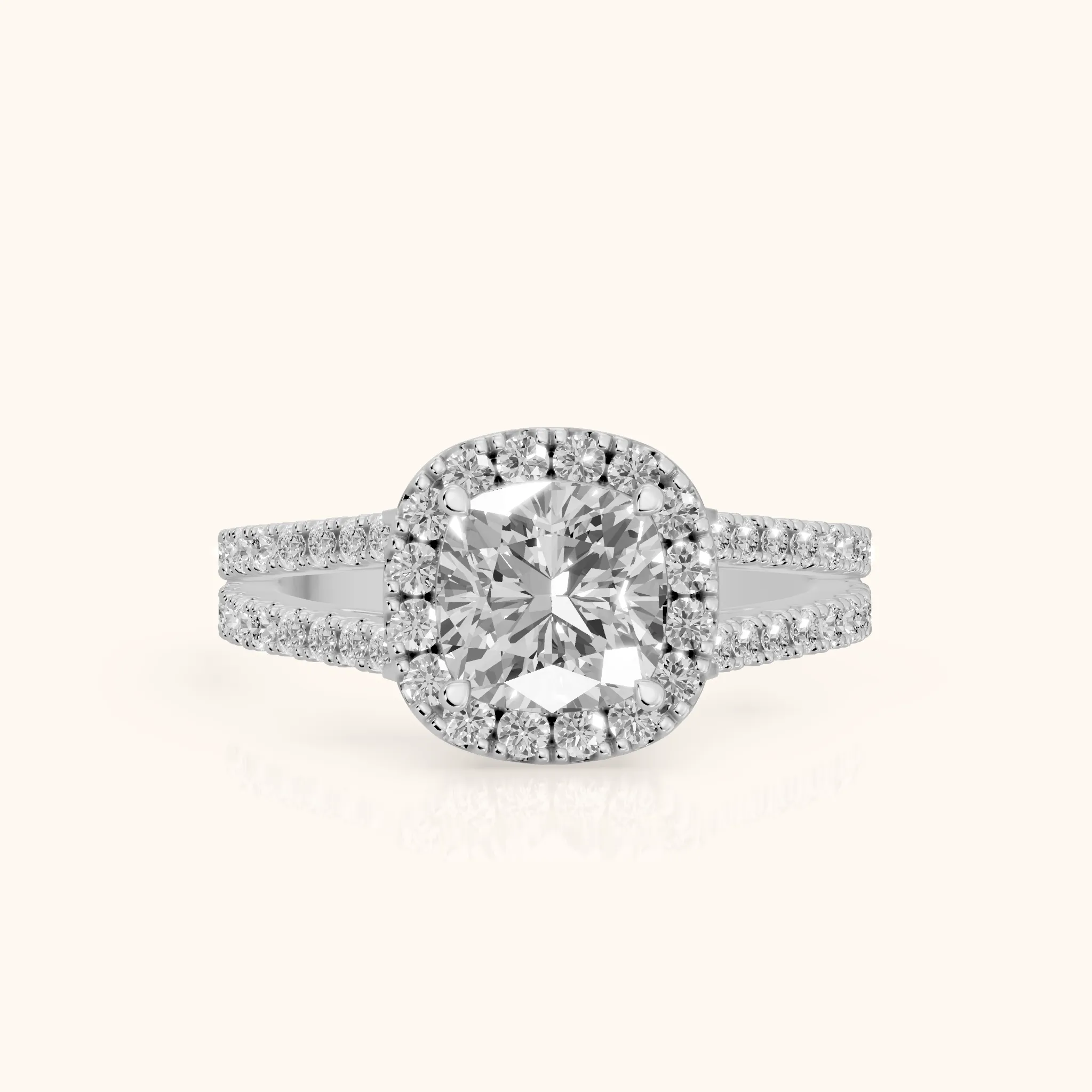 Kira Halo Split Shank Cushion Diamond Engagement Ring in Silver — view 1