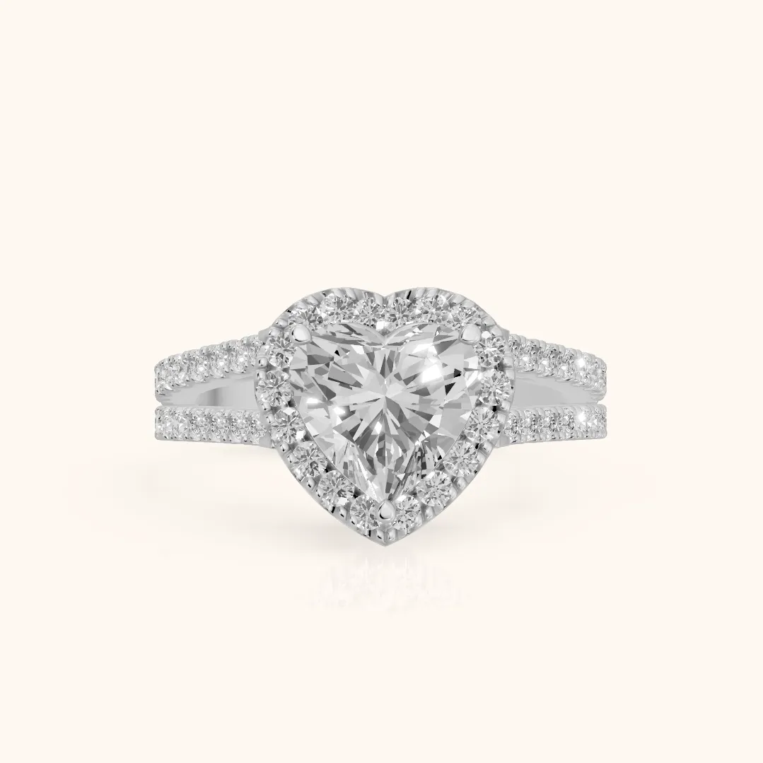 Kira Halo Split Shank Heart Diamond Engagement Ring in Silver — view 2
