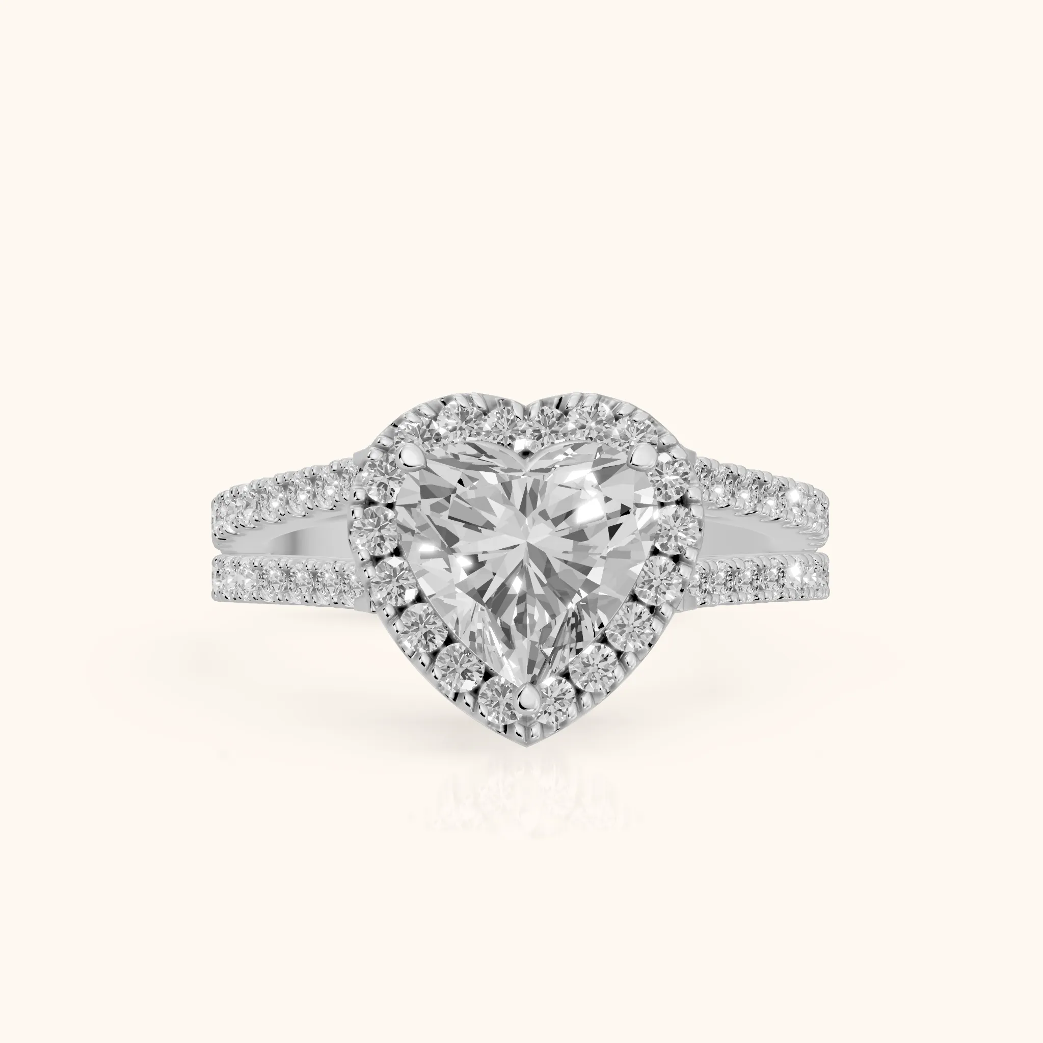Kira Halo Split Shank Heart Diamond Engagement Ring in Silver — view 1