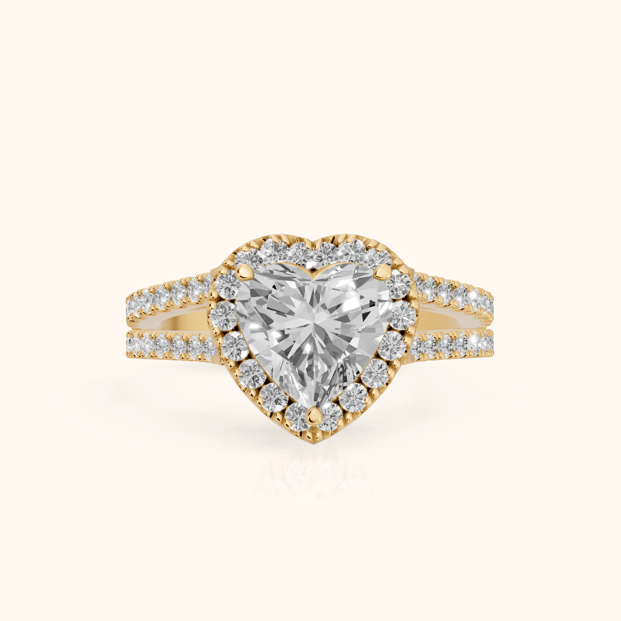 Kira Halo Split Shank Heart Diamond Engagement Ring in Yellow Gold — view 1