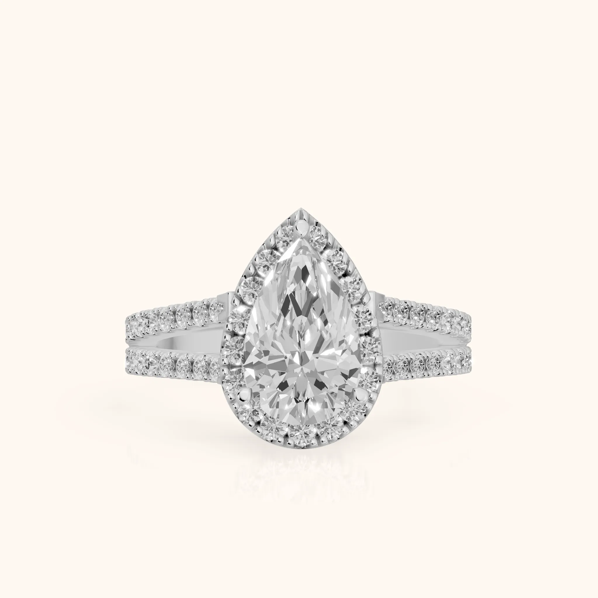 Kira Halo Split Shank Pear Diamond Engagement Ring in Silver — view 1